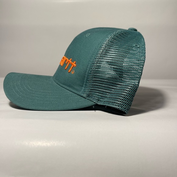 CARHARTT Seafoam Green Orange Lettering Canvas UNISEX Trucker Hat OS - Picture 2 of 3